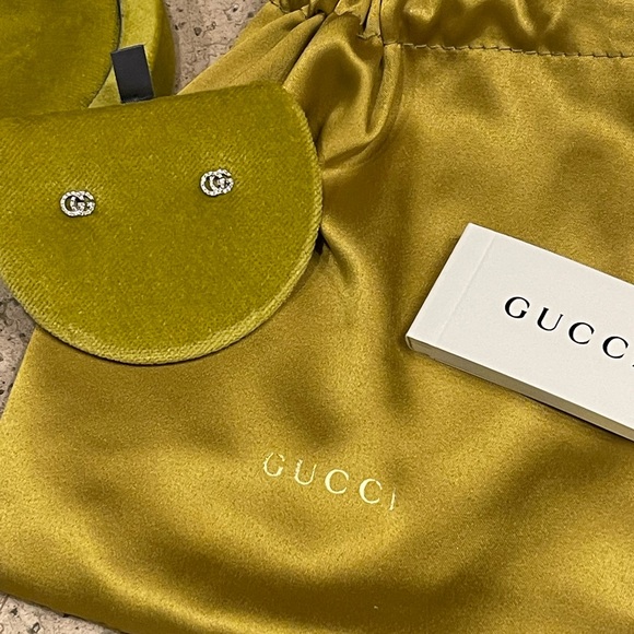 GUCCI Logo GG 14K White Gold Pave Diamond Earrings - Picture 7 of 13